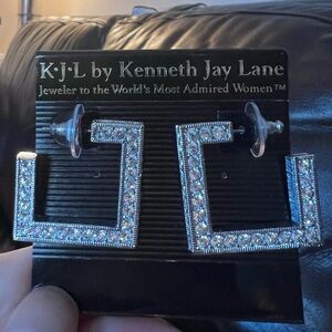 Kenneth Jay Lane Silver Square with sparkling rhinestone Earrings